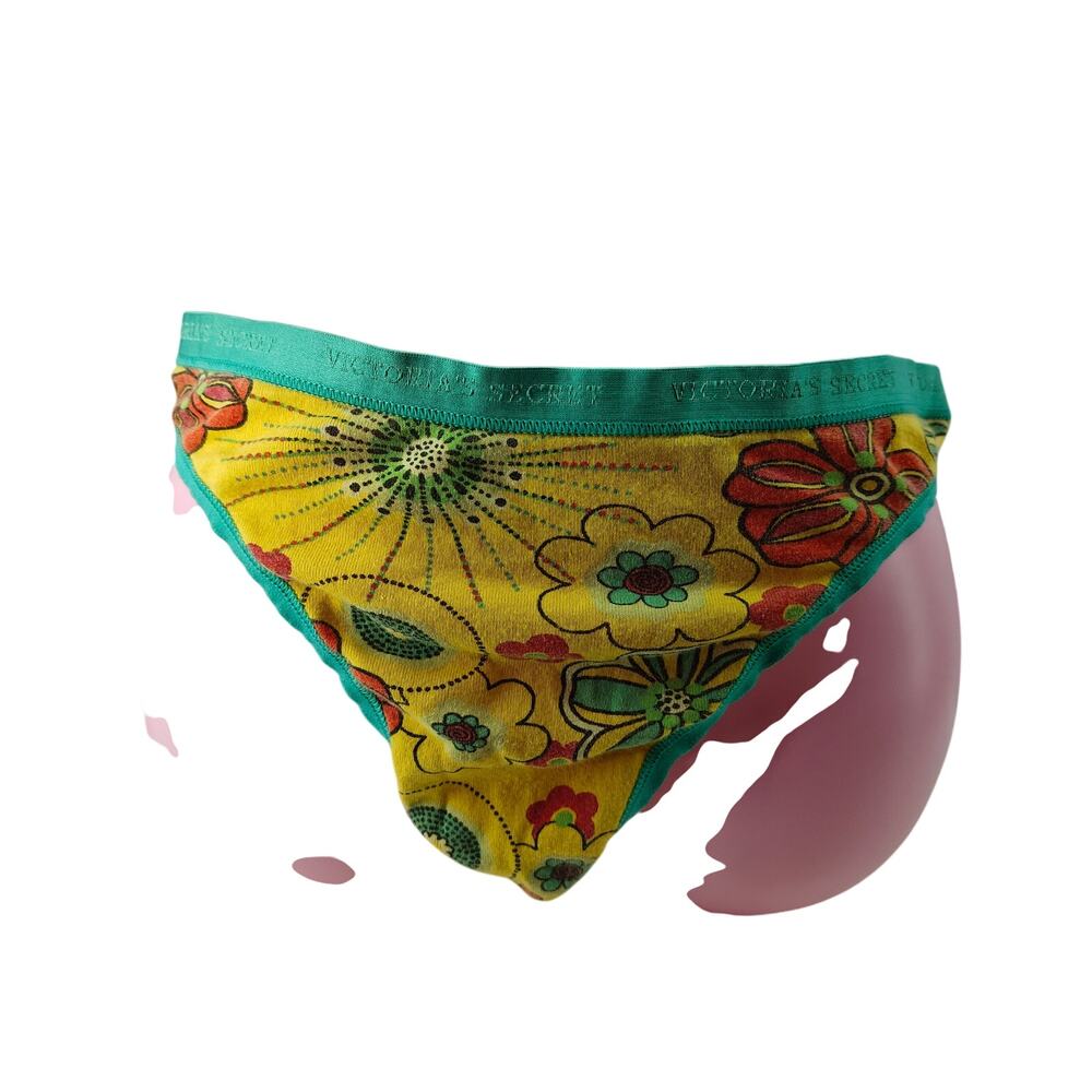 Vintage Victoria's Secret Signature Waistband Colorful Floral Cotton Thong Panty